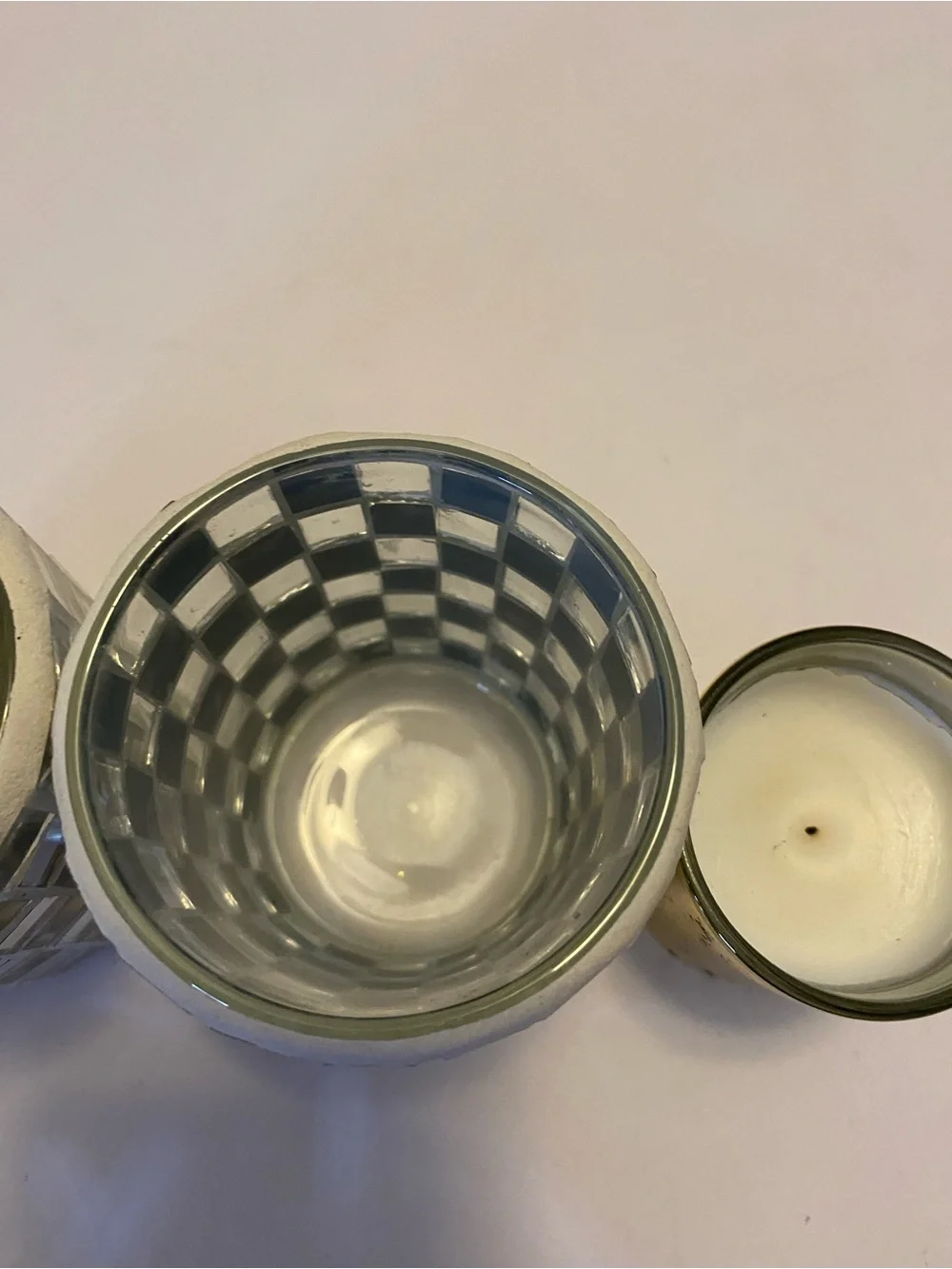 Silver Mirror Mosaic Votive Glass Candle Holder With Gold Insert Set Of 2